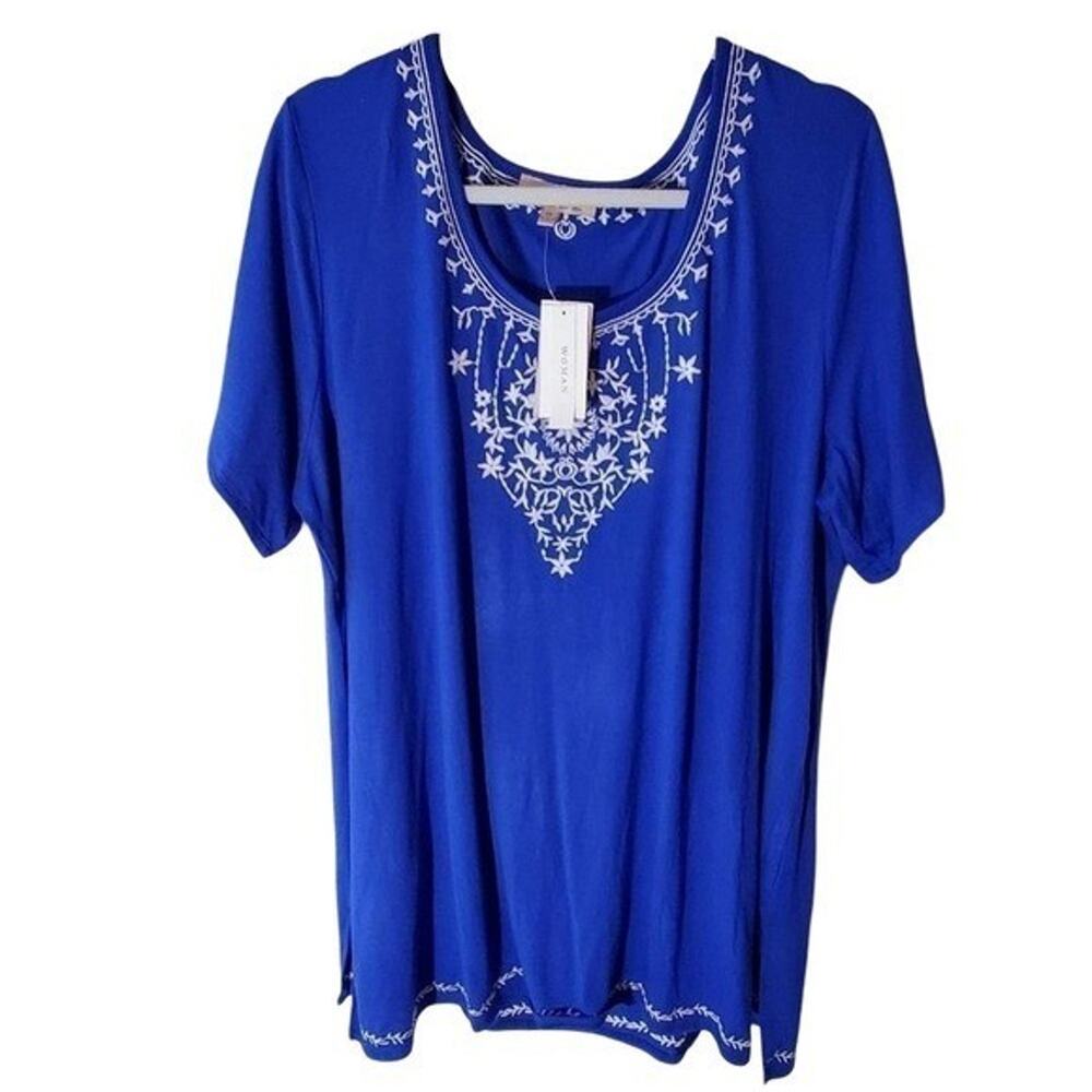 Philosophy Woman Royal Blue White Embroidered Floral Tunic Top 2X New